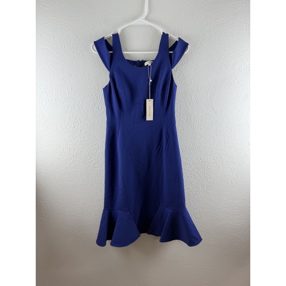 Rebecca Taylor Cold Shoulder Peplum Hem Midi Dress Blue Womens Size 2 Sleeveless